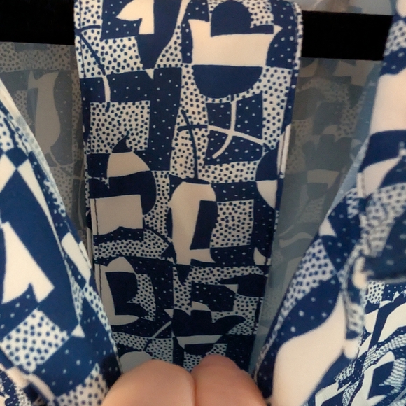 J. McLaughlin Belle Blue White Geometric Tulip Maxi Shirt Dress Sz L Cottagecore - Picture 7 of 8